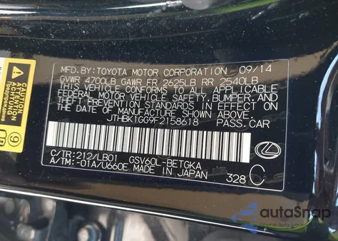 2015 Lexus Es 350 z USA, uszkodzony, nr VIN JTHBK1GG9F2158618